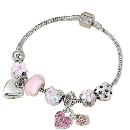 Love Heart Pendant Charm Bracelet Classic Pink White